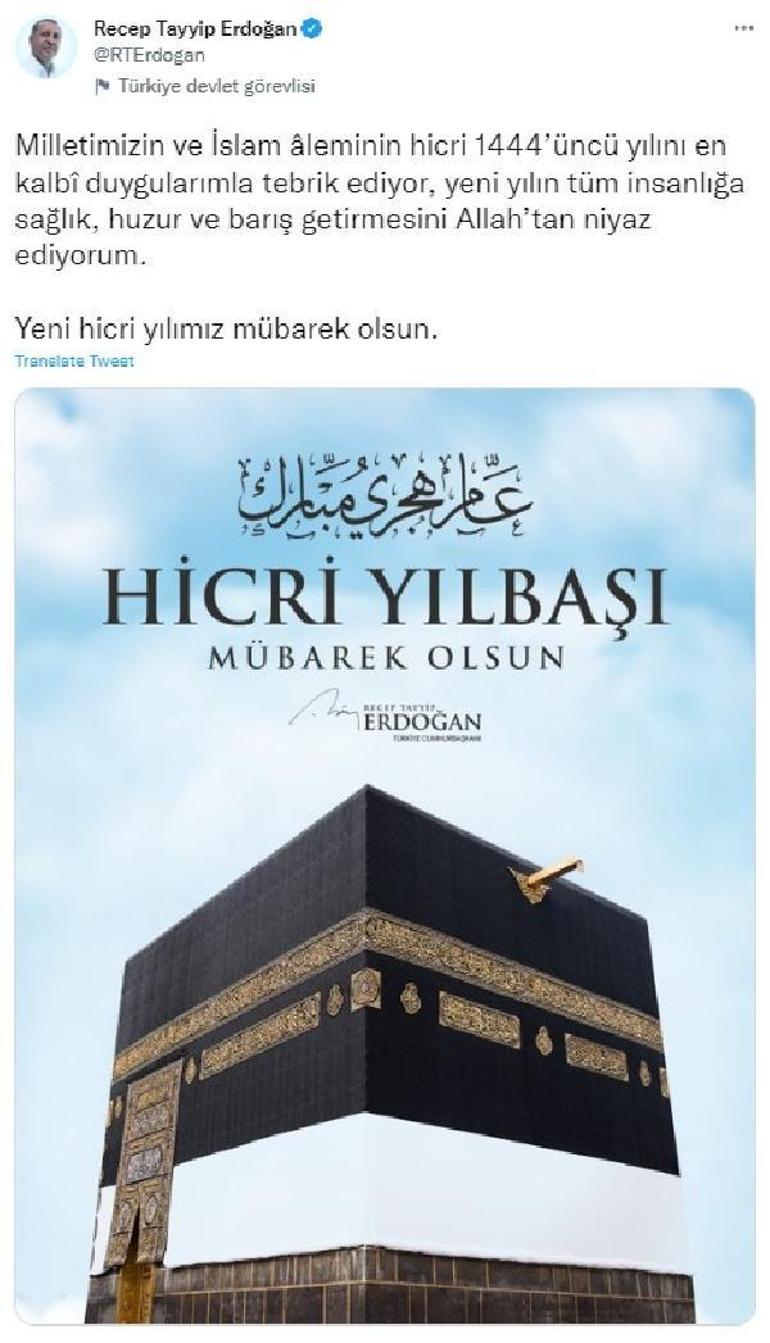 Cumhurbaşkanı Erdoğandan Hicri Yılbaşı mesajı