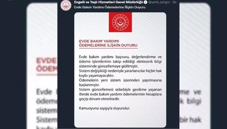 Evde bakım parası ne kadar Evde bakım maaşı neden yatmadı 25 Ağustos Perşembe evde bakım maaşı yatan iller