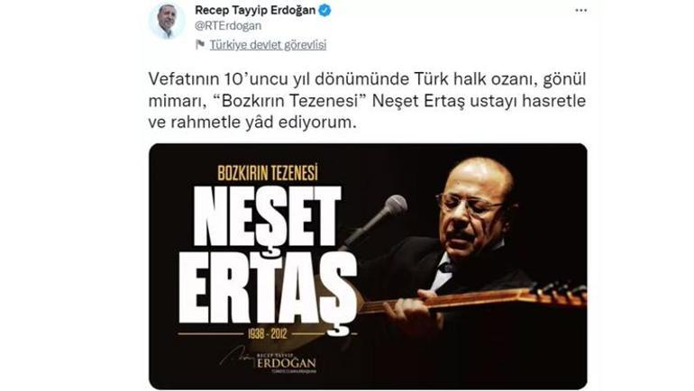Cumhurbaşkanı Erdoğan, Neşet Ertaşı rahmetle andı