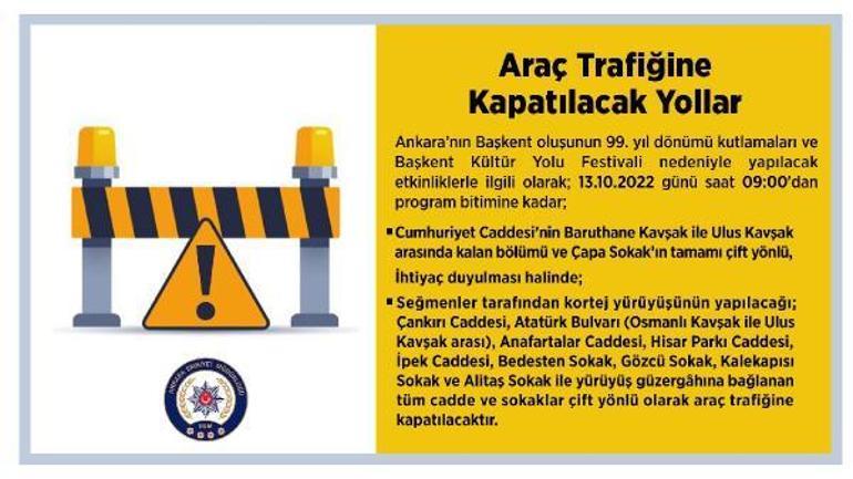 Ankarada bazı yollar trafiğe kapatılacak