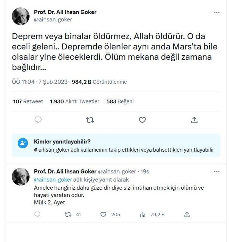 Profesörün Deprem öldürmez paylaşımına idari soruşturma