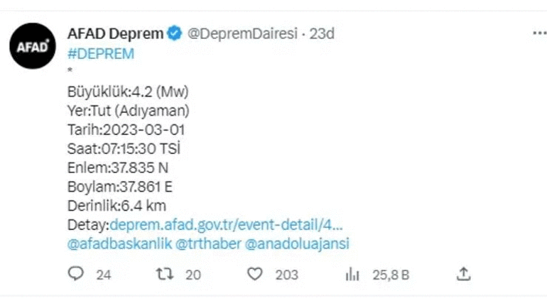 Son depremler...Adıyamanda 4.2 büyüklüğünde deprem