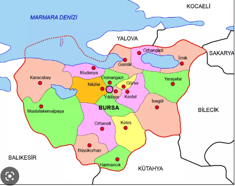 Bursa haritası: Bursa ilçeleri nelerdir Bursa hangi bölgede yer alır