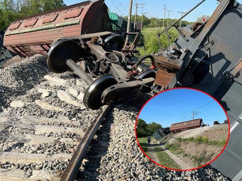 Patlama meydana geldi Kırımda tahıl yüklü tren raydan çıktı