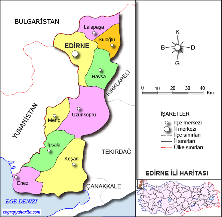 Edirne haritası: Edirne ilçeleri nelerdir Edirne hangi bölgede yer alır