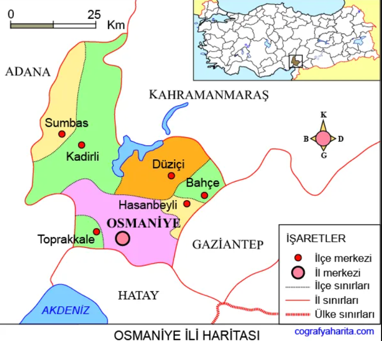 Osmaniye haritası: Osmaniye ilçeleri nelerdir Osmaniye hangi bölgede yer alır