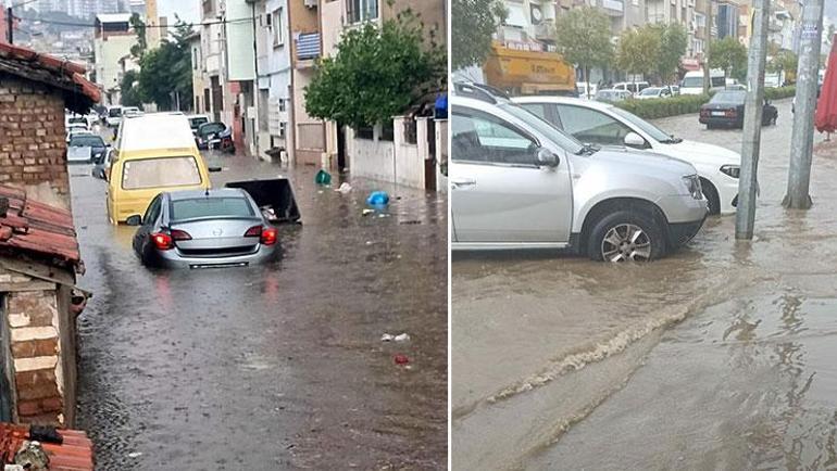 İzmiri sağanak vurdu Ev ve iş yerlerini su bastı, araçlar yolda kaldı