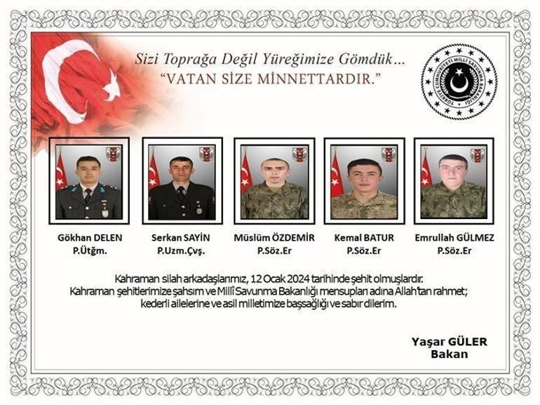 Türkiyenin yüreği yandı Şehitlerimizin kimlikleri belli oldu