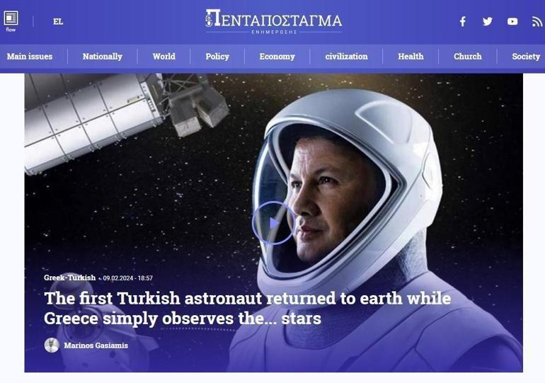 Komşu böyle duyurdu: Yunanistan yıldızları izlerken ilk Türk astronot Alper Gezeravcı dünyaya döndü