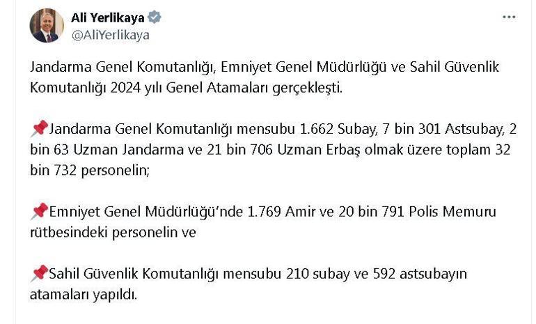 Jandarma, Emniyet ve Sahil Güvenlik 2024 yılı atamaları gerçekleştirildi