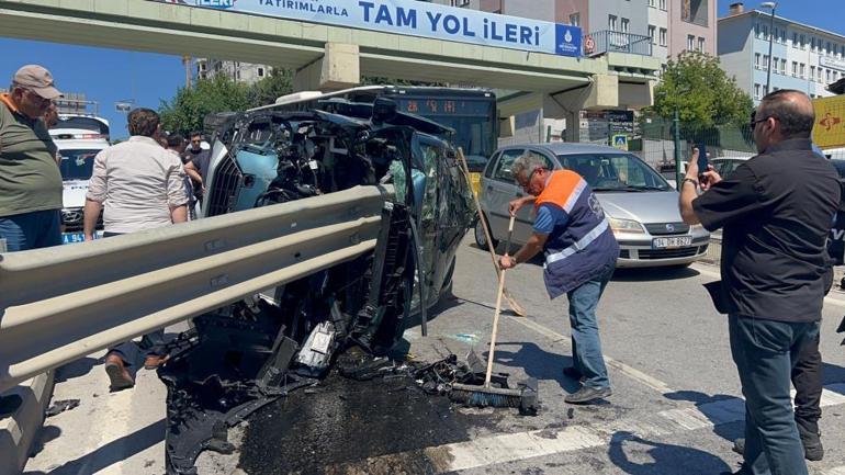 Yeni aldıkları araçta can pazarı Başka sürücü sıkıştırdı, bariyer ok gibi saplandı