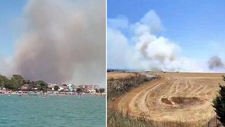 Silivride otluk alanda yangın Alevler bölgedeki evleri tehdit ediyor