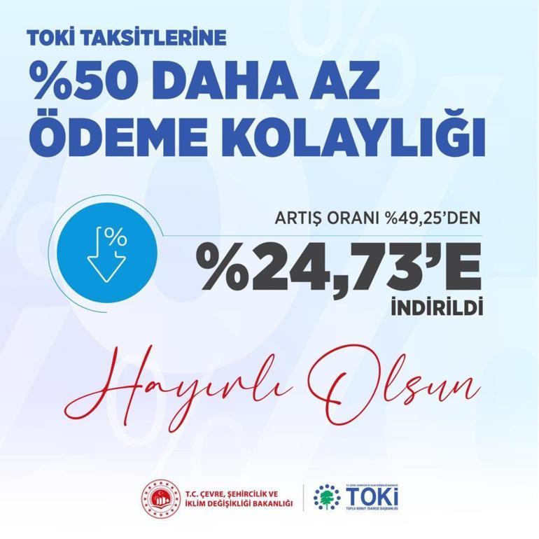 TOKİ taksitlerinin artış oranı açıklandı: Yüzde 49 yerine yüzde 24