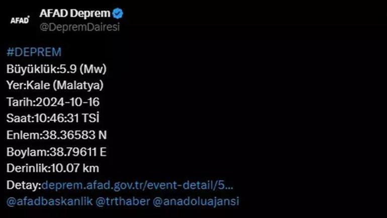 Malatyada 5.9 büyüklüğünde deprem oldu Çevre iller de hissetti, peş peşe açıklamalar