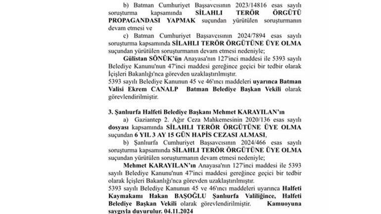 Mardin, Batman ve Halfeti belediyelerine kayyum atandı