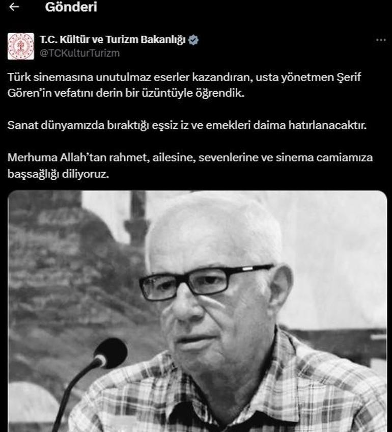 Yeşilçamın acı kaybı Ünlü yönetmen Şerif Gören hayatını kaybetti