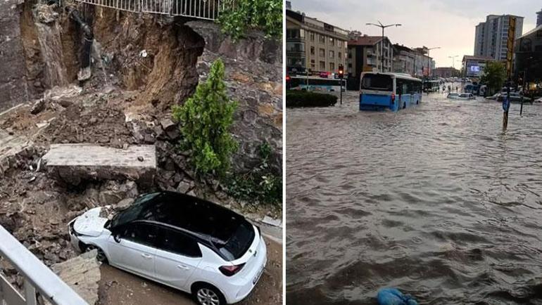 Ankaradaki sağanakta 1 kişi yaralandı Caddeler su altında kaldı, arabalar sürüklendi
