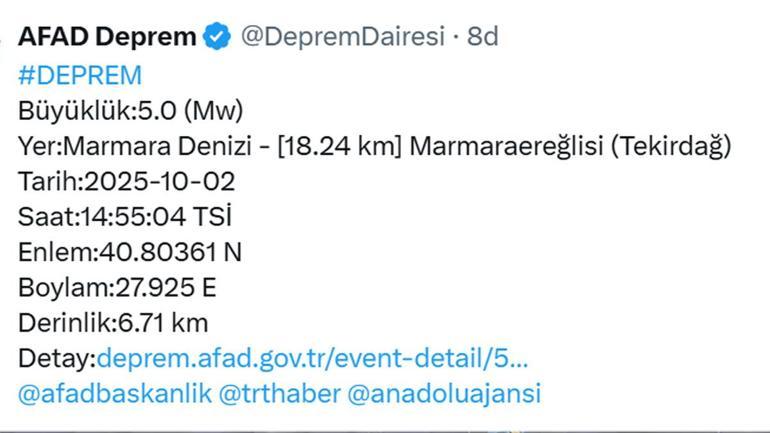 İstanbulda 5 büyüklüğünde deprem Çevre illerde de hissedildi