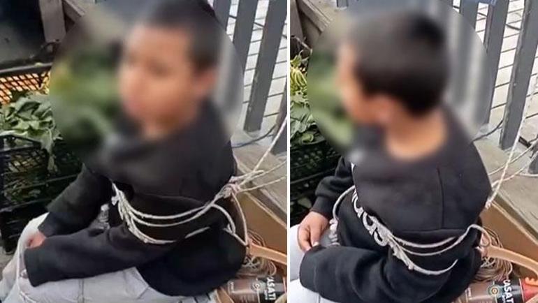 Eşofman çalan çocuğu iple bağladı ‘Anadan doğma edeceğim’