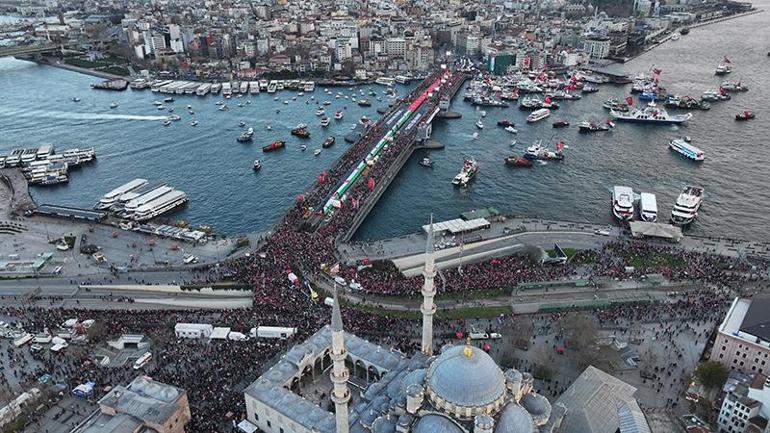 Türkiye, Gazze için ayakta 520 bin kişi Galata Köprüsünde haykırdı: Sinmiyoruz, susmuyoruz