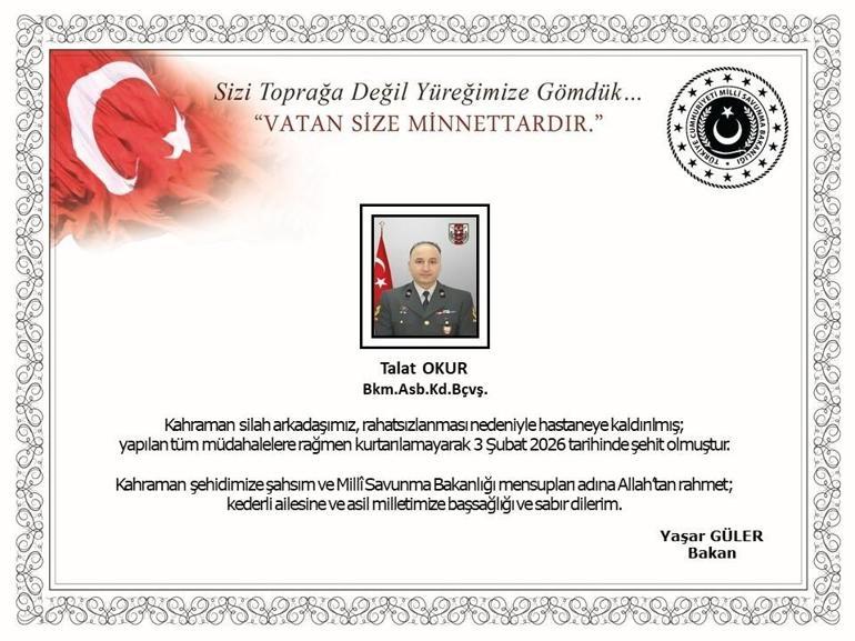 MSB acı haberi duyurdu Rahatsızlanan askerimiz şehit oldu