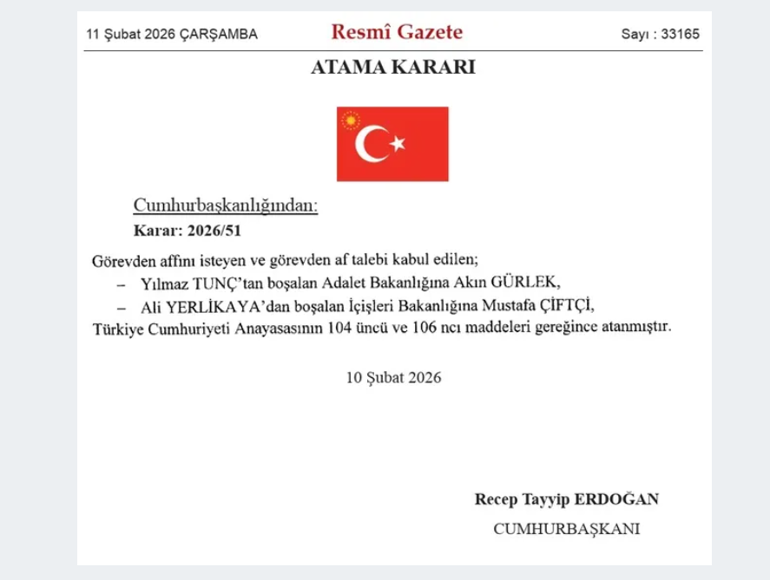 Kabinede değişiklik: Akın Gürlek Adalet Bakanı, Mustafa Çiftçi İçişleri Bakanı oldu