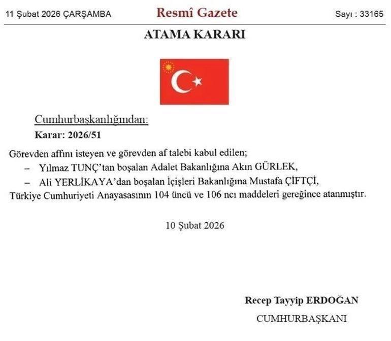 Kabinede revizyon Adalet Bakanı ve İçişleri Bakanı değişti