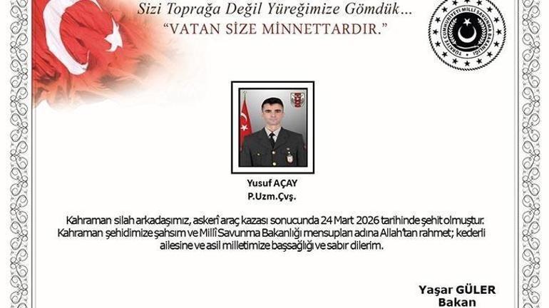 MSB acı haberi duyurdu Askeri araç kazasında şehidimiz var