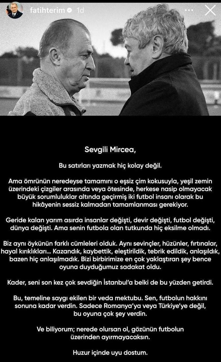Fatih Terimden Lucescuya duygusal veda Huzur içinde uyu dostum