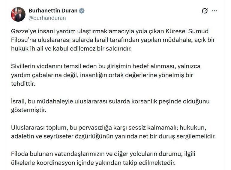 İletişim Başkanı Durandan İsraile sert tepki ‘Bu bir uluslararası korsanlıktır’