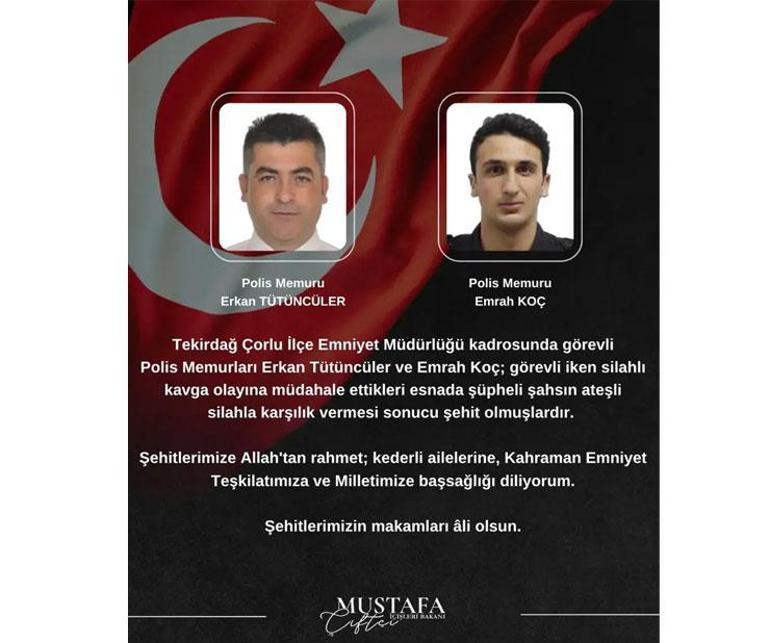 Tekirdağda silahlı kavga ihbarına giden 2 polis şehit oldu