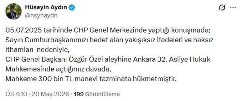 Cumhurbaşkanı Erdoğan dava etmişti Özgür Özel 300 bin lira tazminat