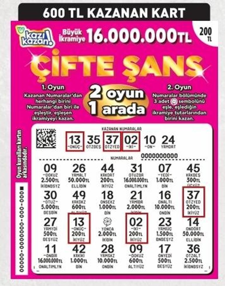 Çifte şans ile 2 oyun bir arada 16 milyon TL kazandırıyor