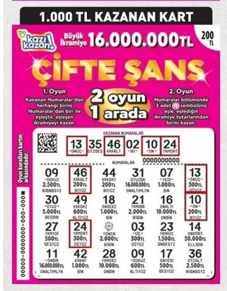 Çifte şans ile 2 oyun bir arada 16 milyon TL kazandırıyor