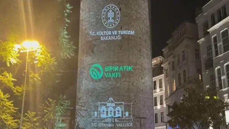 Galata Kulesinde Sıfır Atık Haftası ile ilgili ışık gösterisi