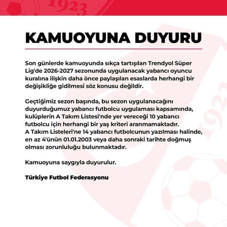 TFF son noktayı koydu Süper Lig için yabancı kuralı açıklaması