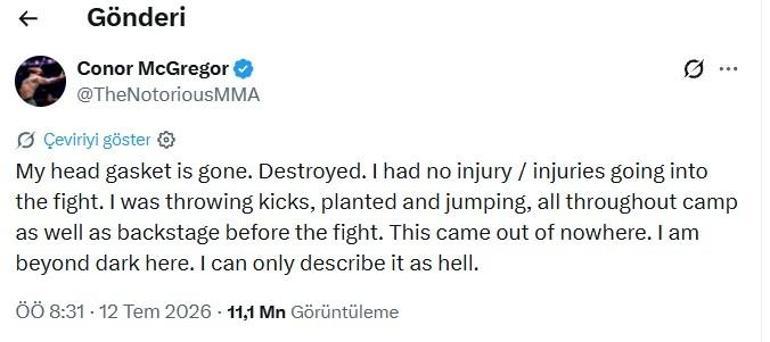 Conor McGregorın UFC dönüşü kabus oldu Tamamen yıkıldım