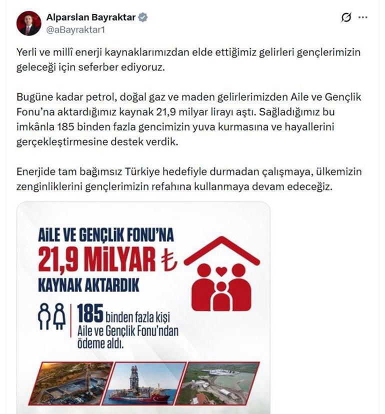 Bakan Bayraktar açıkladı: Gençlere evlilik desteğinde kaynak 21,9 milyar liraya ulaştı