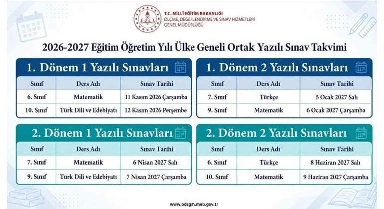 Ülke geneli ortak yazılı sınav takvimi belli oldu