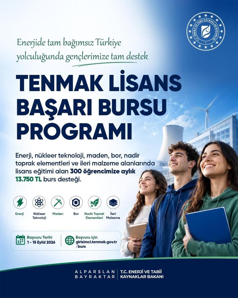YKSye giren gençlere enerji bursu TENMAK Lisans Başarı Bursu Programı başlıyor