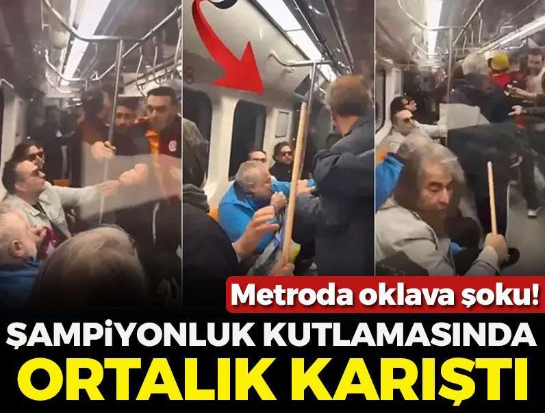 Metroda oklava şoku! Galatasaray'ın şampiyonluk kutlamasında ortalık karıştı