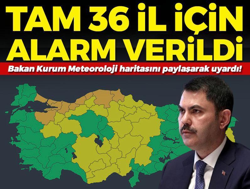 Bakan Kurum’dan hava durumu uyarısı! Meteoroloji haritasını paylaştı: 36 il için alarm verildi