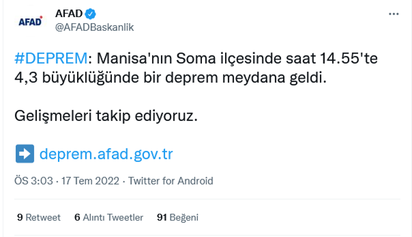 Manisanın Soma ilçesinde şiddetli deprem